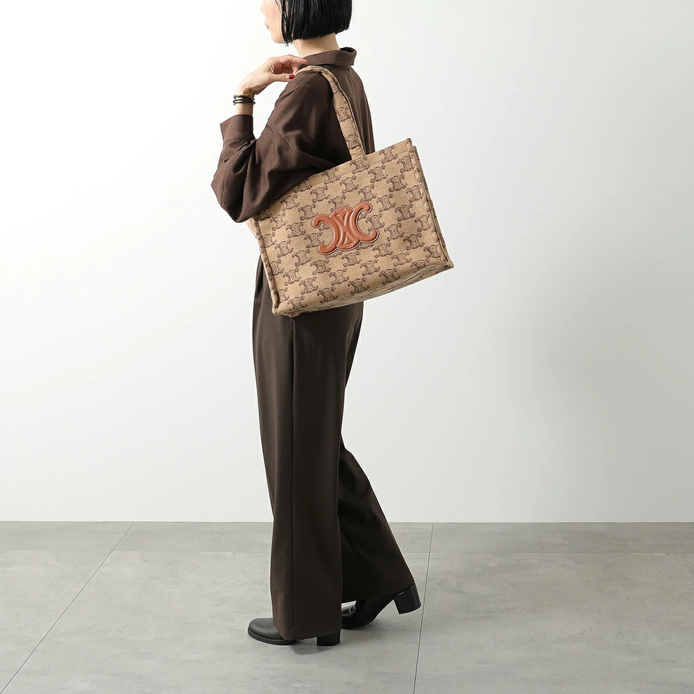 Celine Cabas Tote Bag Triomphe Blend Leather All Over Camel Brown